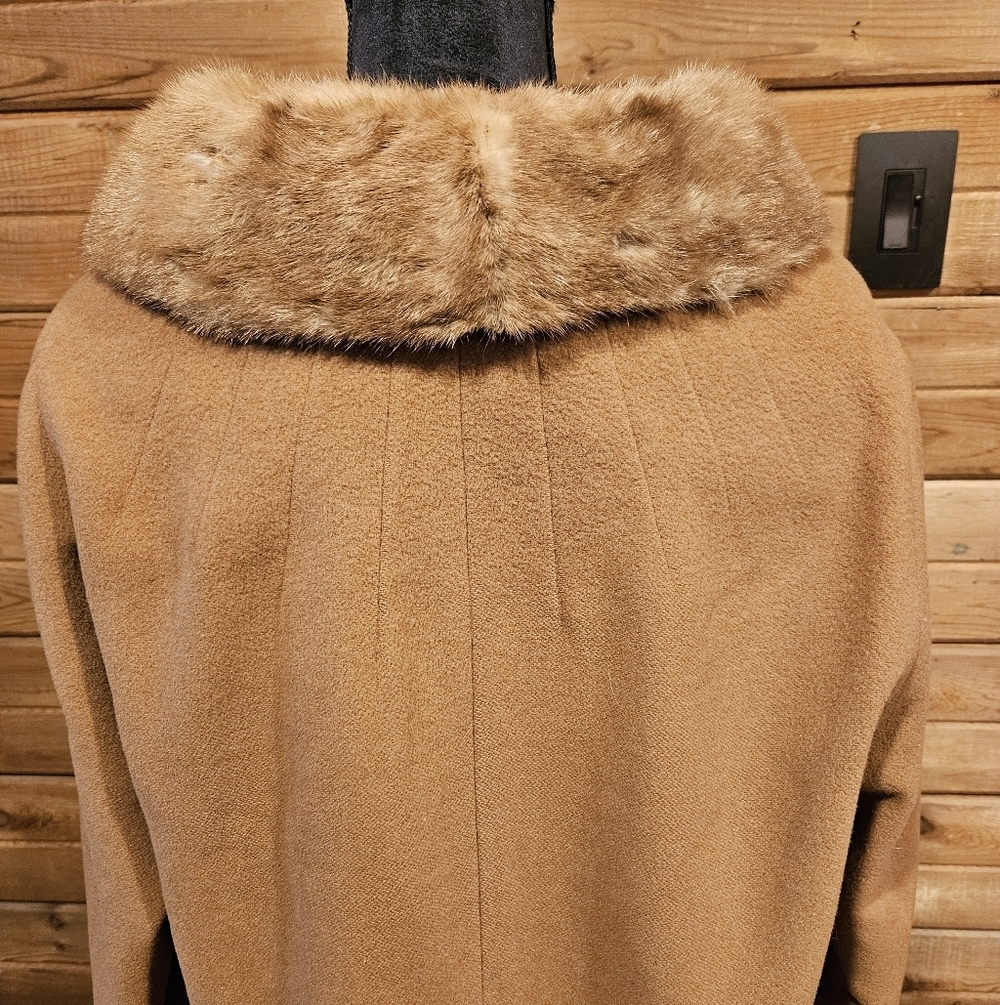 Cashmere Fur Collar 50s/60sVintage Camel Swing Coat Large, Size 10/12 - Picture 6 of 17